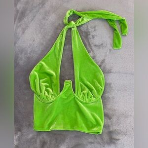 Green Velvet Halter Crop Top